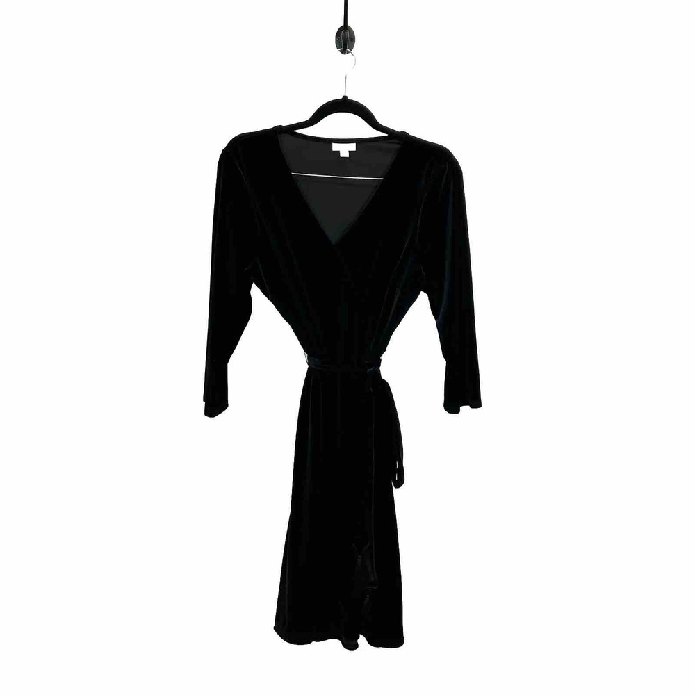 Women's J. Jill Medium Velour Black V-Neck Dress Waist Tie